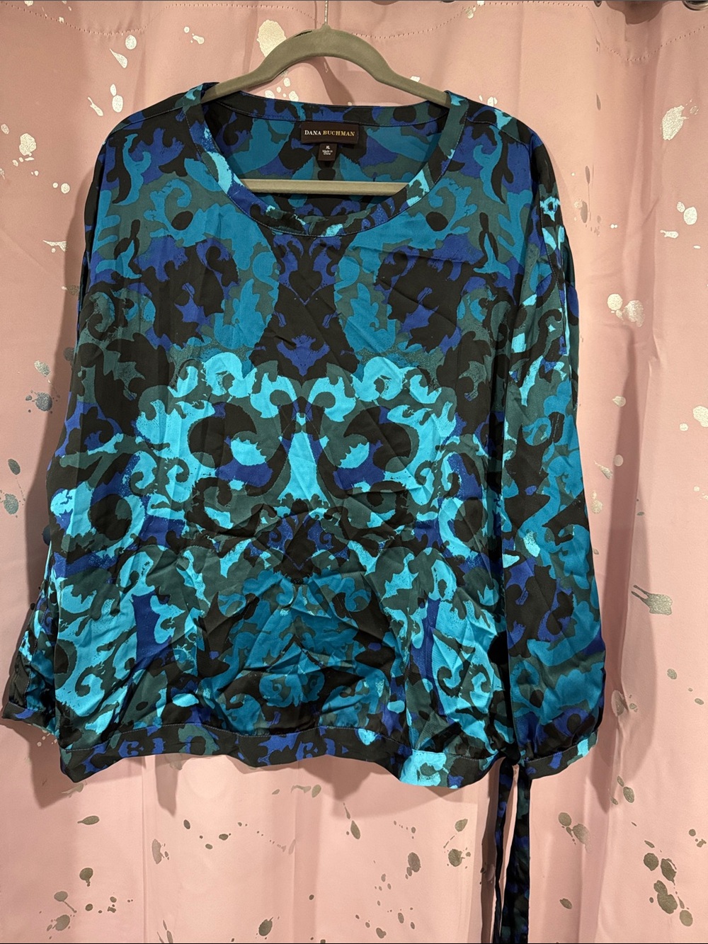 Dana Buchman Turquoise & Black Abstract Print Long-Sleeve Blouse